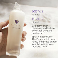 TATCHA applied to model's face illustrating gentle absorption and skin softening