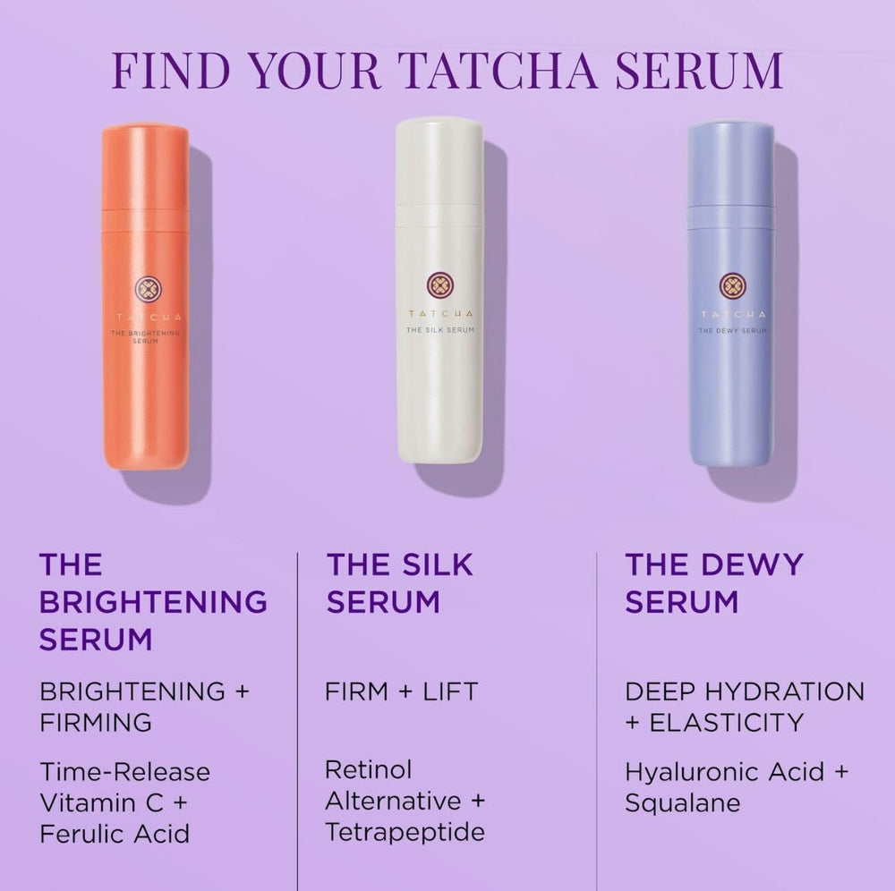 Tatcha The Silk Serum being applied to hand to show smoothing and hydration