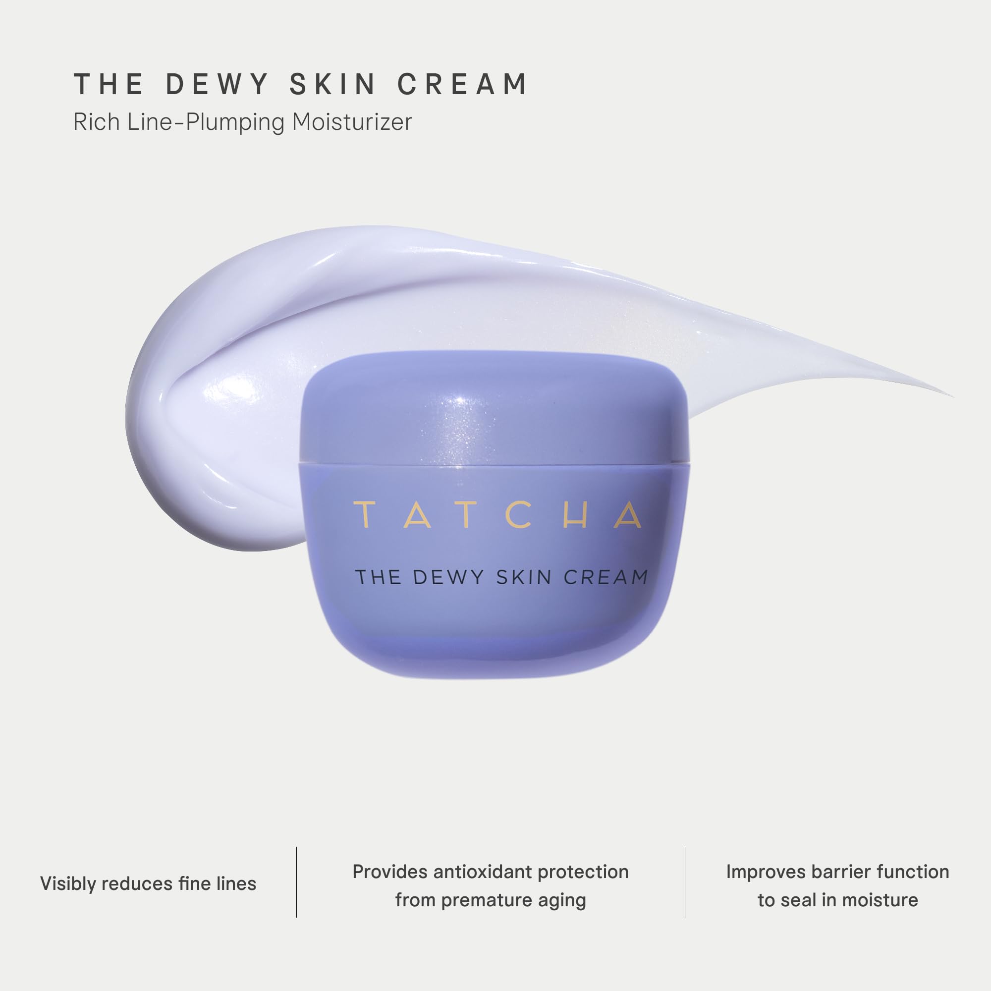 TATCHA Water Cream pump with cream showing lightweight, smoothing hydration