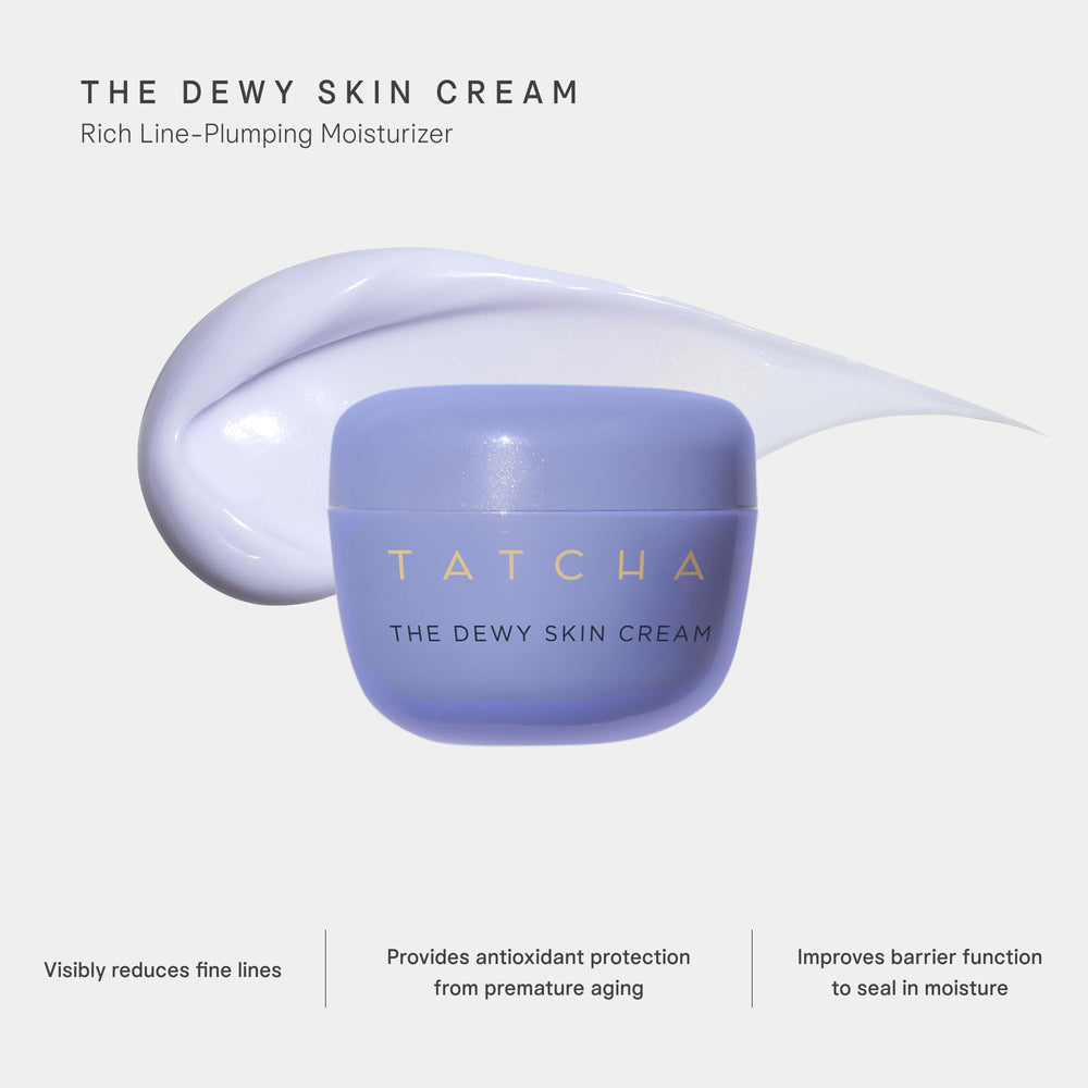TATCHA Water Cream pump with cream showing lightweight, smoothing hydration
