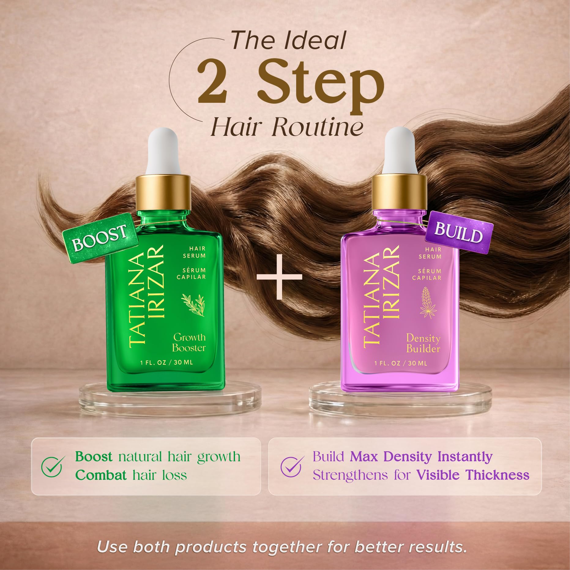Tatiana Irizar dropper releasing lightweight serum showing fast absorption benefit