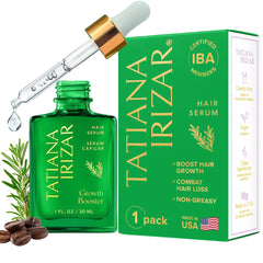 Tatiana Irizar front packaging showing bottle and dropper for precise application