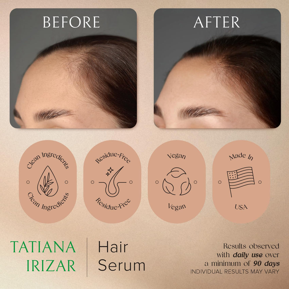 Tatiana Irizar before and after styled hair showing improved fullness and manageability