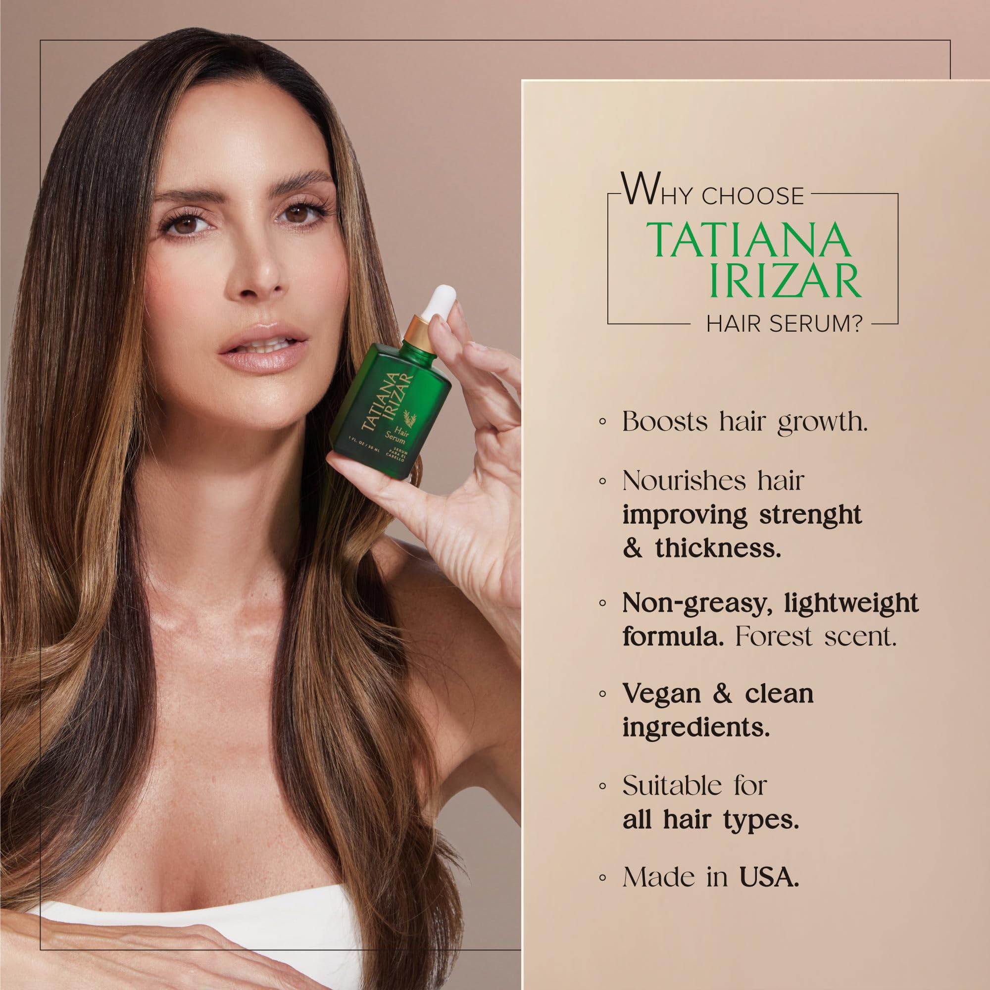Tatiana Irizar serum applied to scalp with dropper demonstrating targeted nourishment