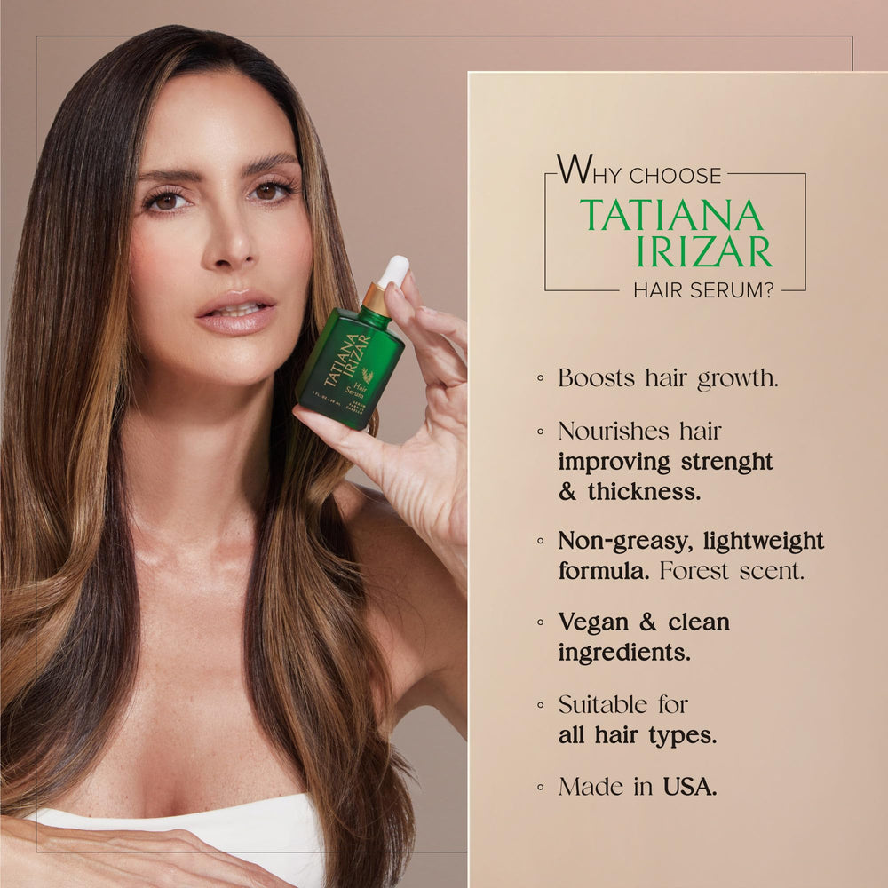 Tatiana Irizar serum applied to scalp with dropper demonstrating targeted nourishment