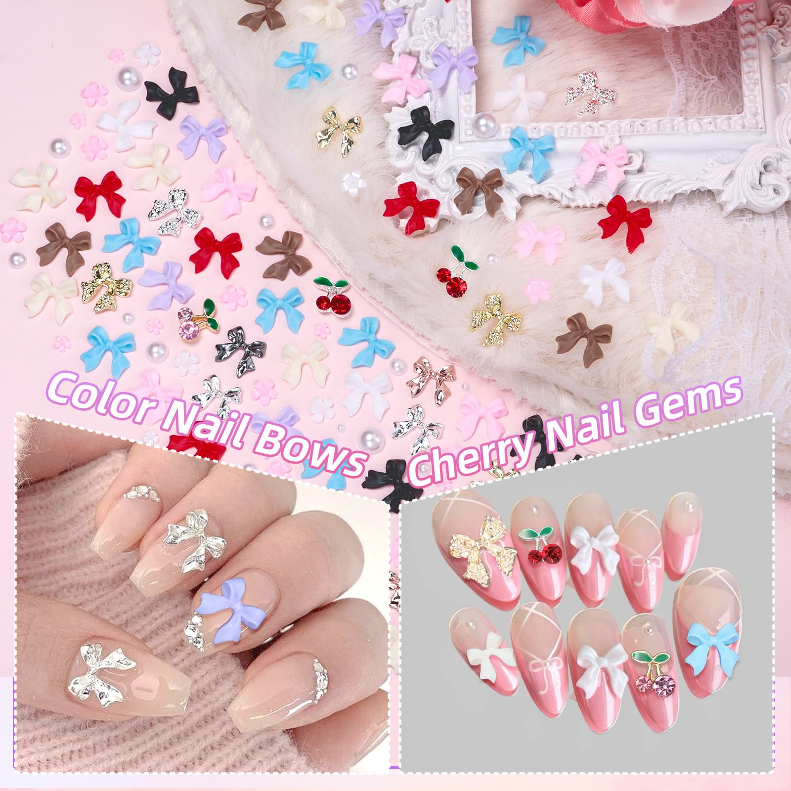 Tatiwoo charms applied on a press-on nail demonstrating finished decorative effect