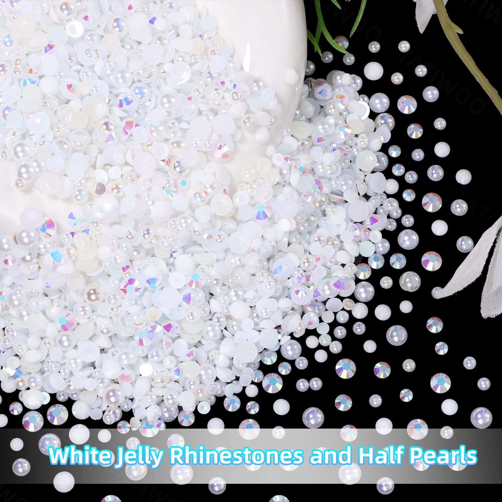 Tatiwoo close-up of white flatback pearls showing glossy texture and consistent sizing