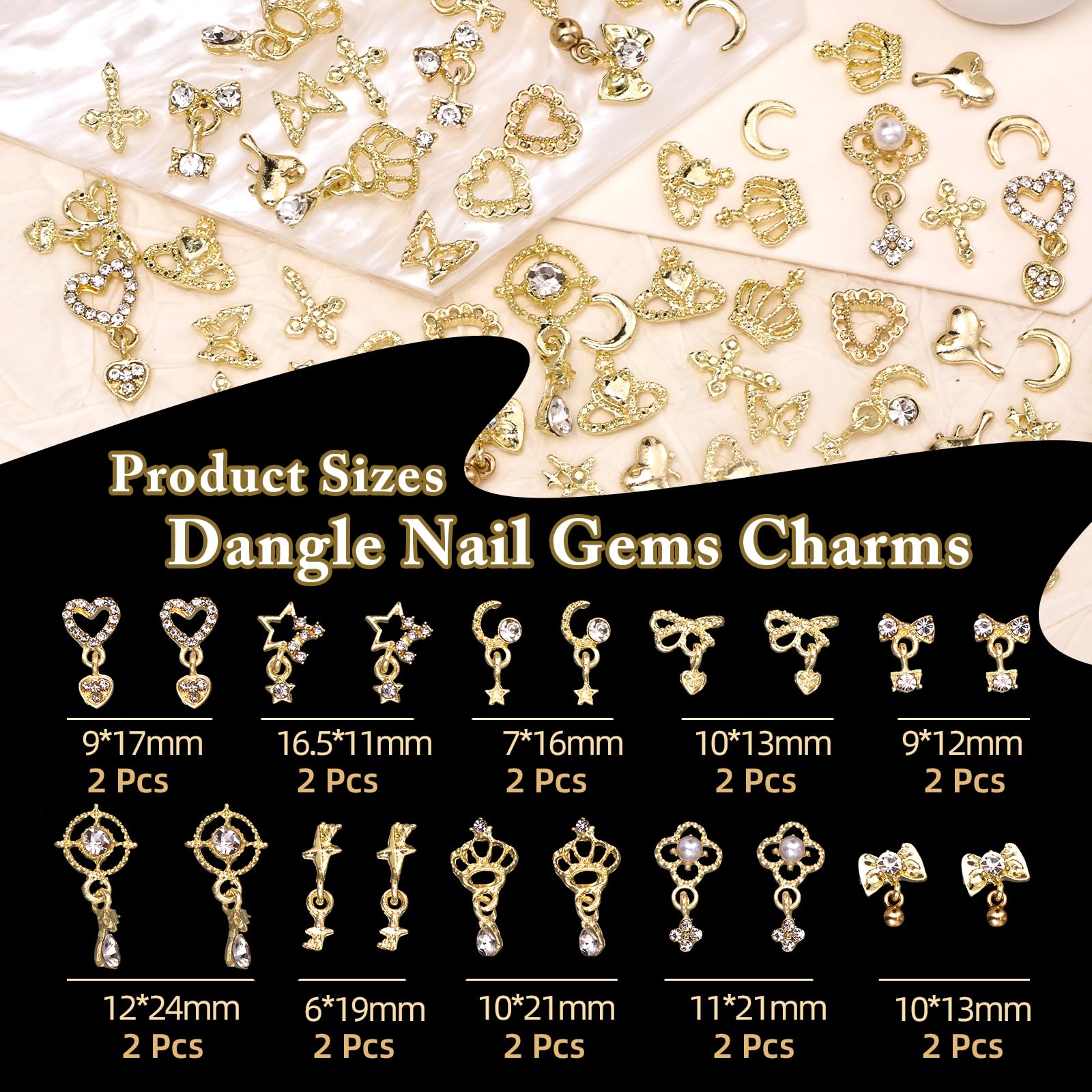 Tatiwoo close-up of dangle star and bow charms highlighting sparkly detail