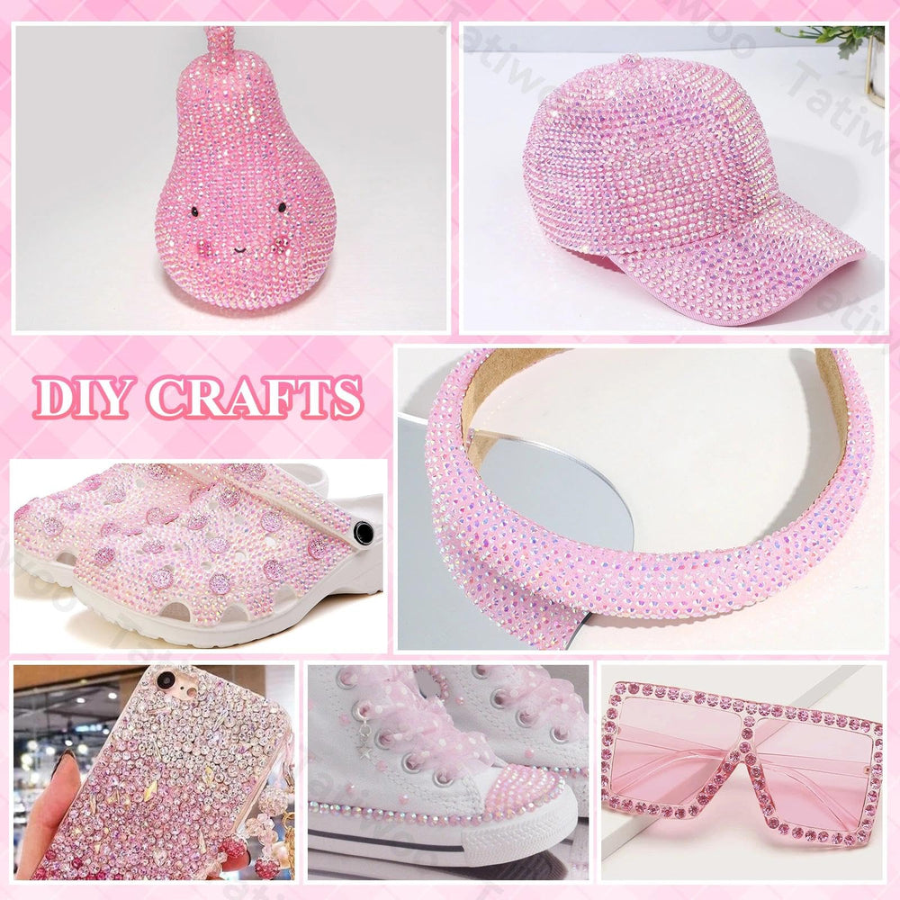 Tatiwoo crafting workspace with rhinestones and tools, streamlines DIY projects