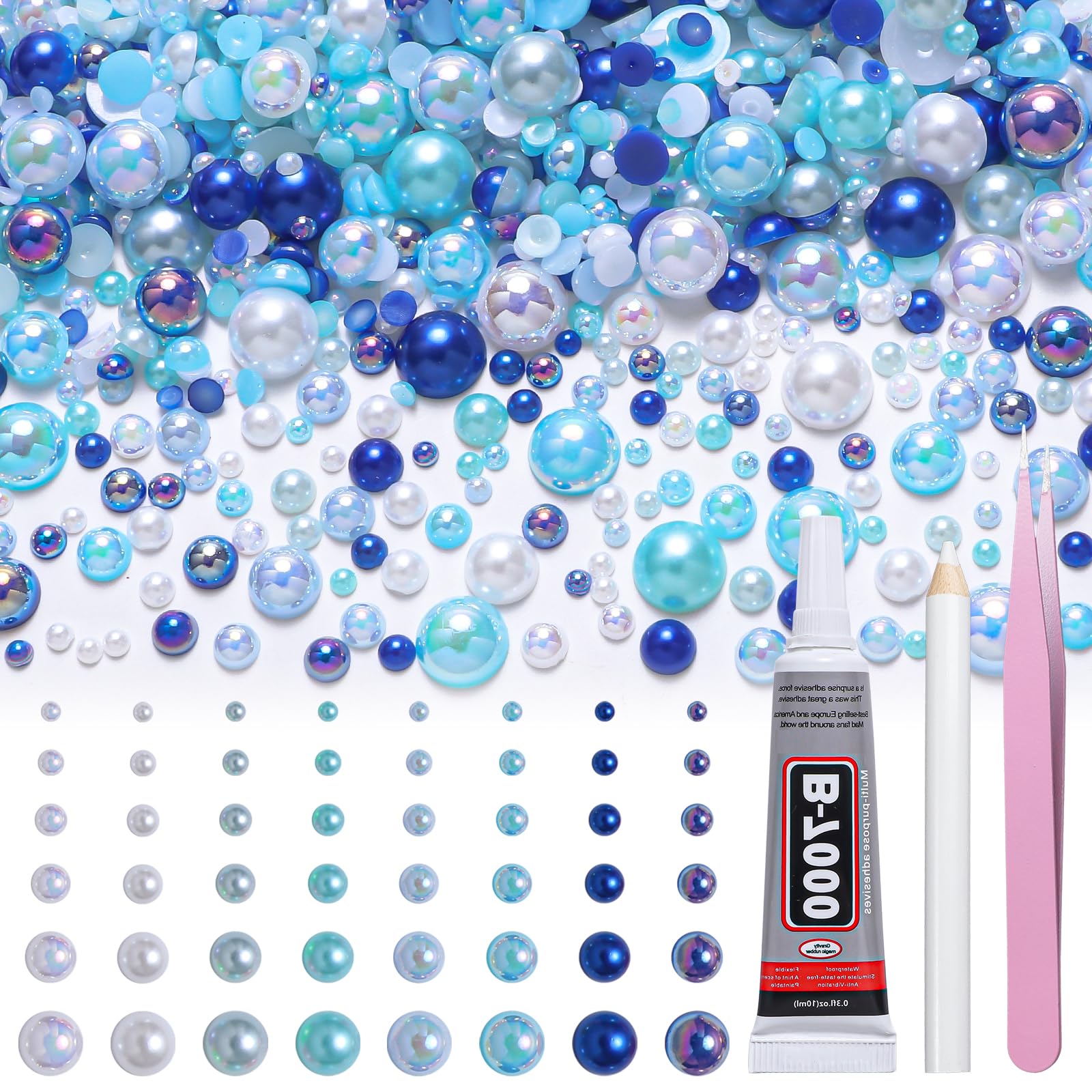Tatiwoo front packaging displaying mixed blue and white pearls, shows full kit benefit