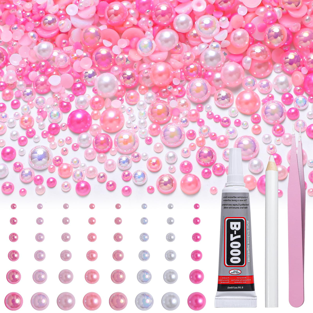 Tatiwoo front packaging showing mixed pink and white flatback pearls, ideal starter kit