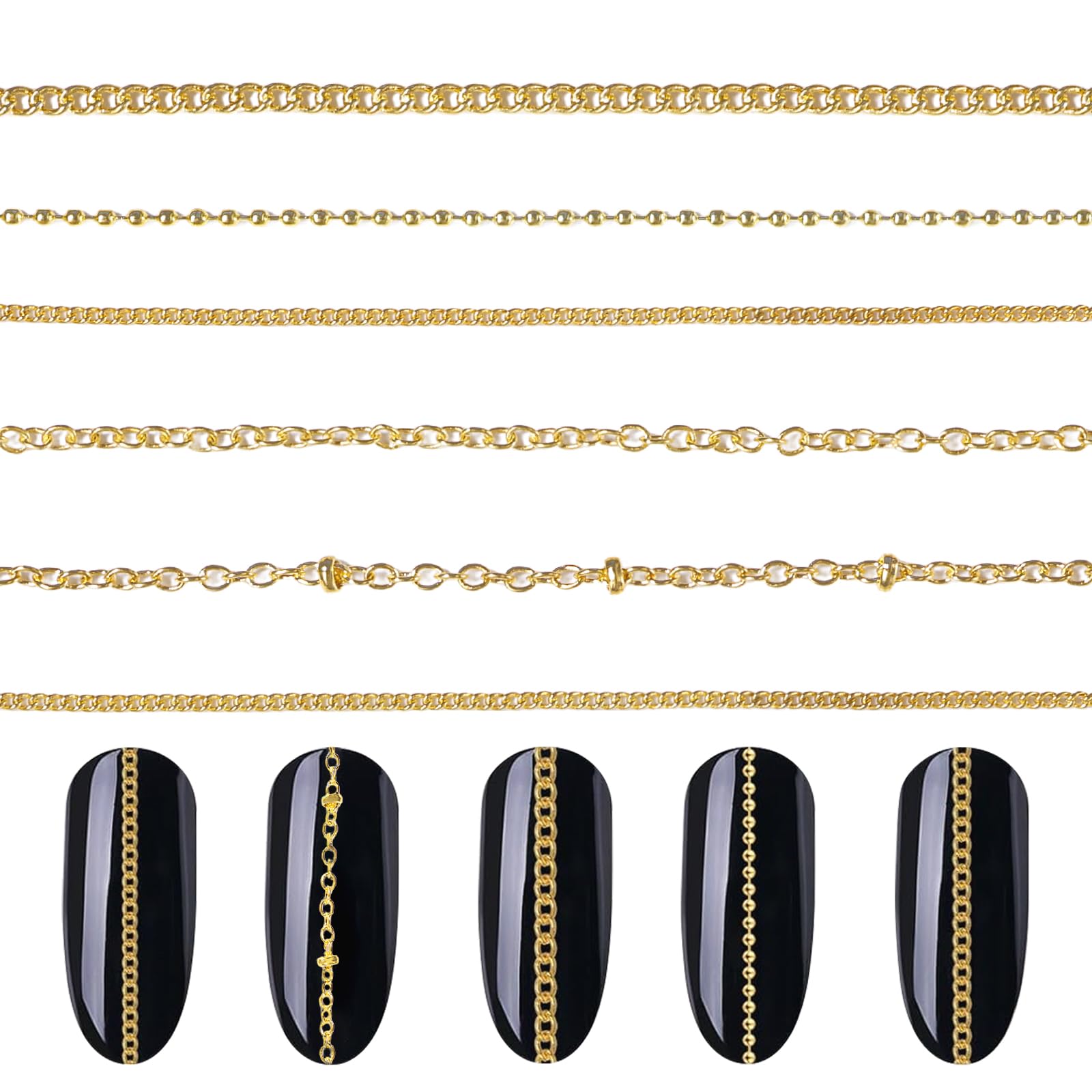 Tatiwoo front packaging showing 30 gold nail chains, quick decoration benefit