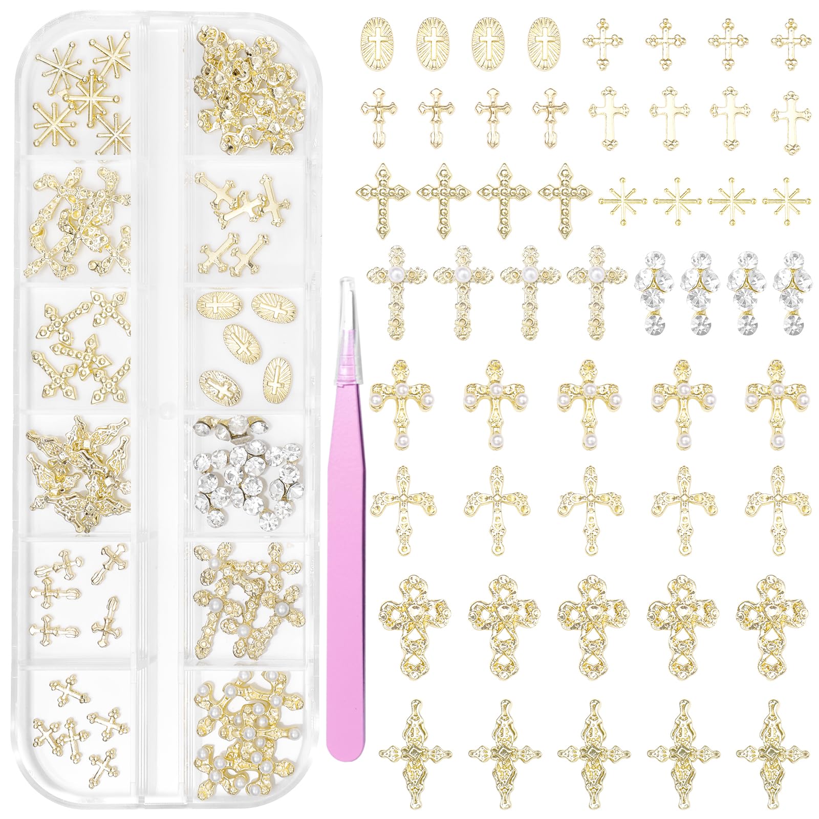 Tatiwoo front packaging showing 60 gold nail charms for easy selection