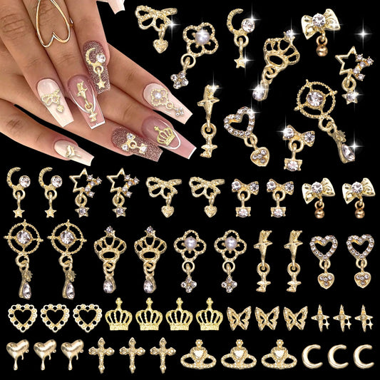 Tatiwoo front packaging showing full 100-piece gold nail charm set for variety