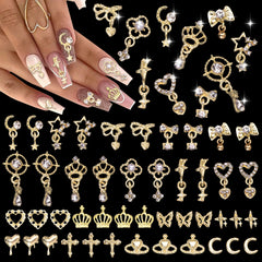 Tatiwoo front packaging showing full 100-piece gold nail charm set for variety