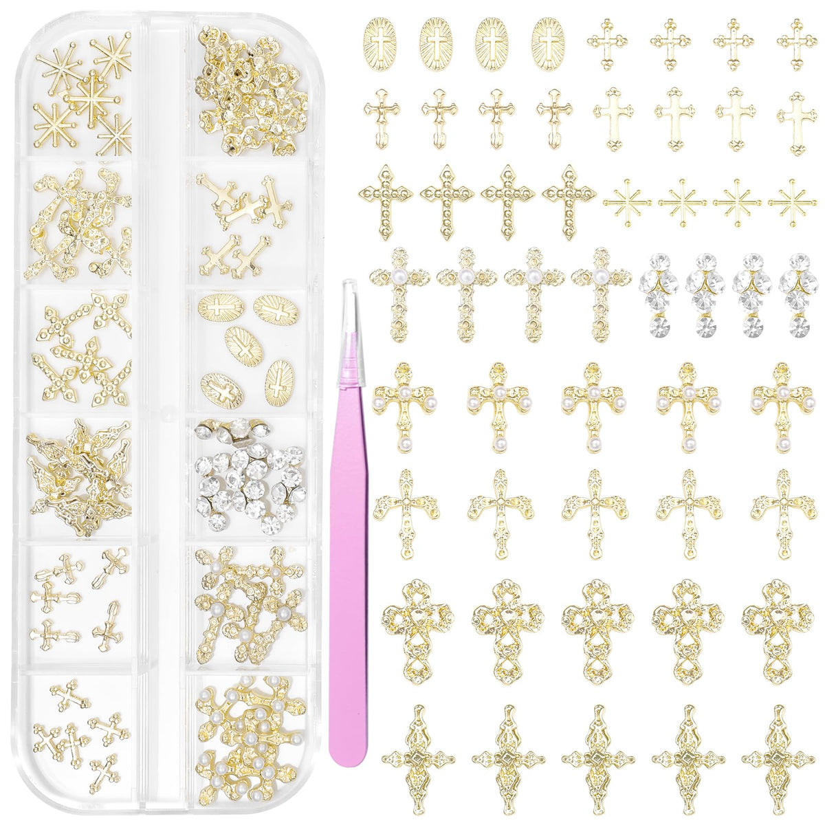 Tatiwoo front packaging showing 60 gold nail charms for easy selection