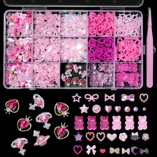 Tatiwoo front packaging showing 15-grid pink charm kit, easy selection benefit
