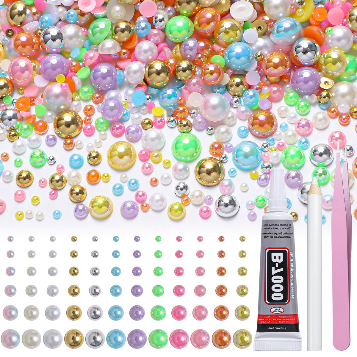 Tatiwoo front packaging showing mixed pearl assortment and included tools for instant crafting
