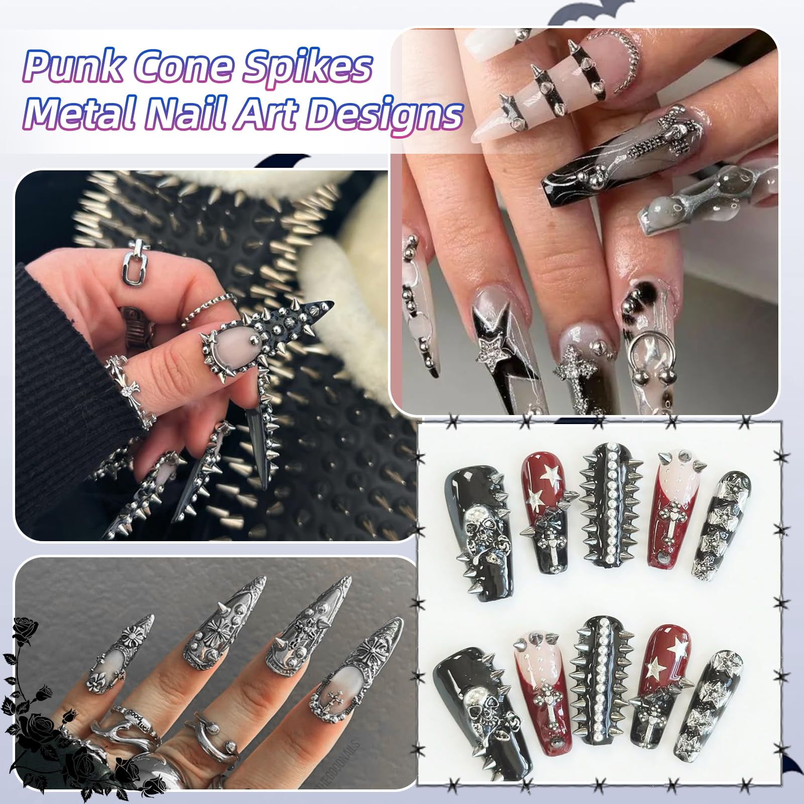 Tatiwoo lifestyle goth manicure on hands, fashion-forward 3D nail statement