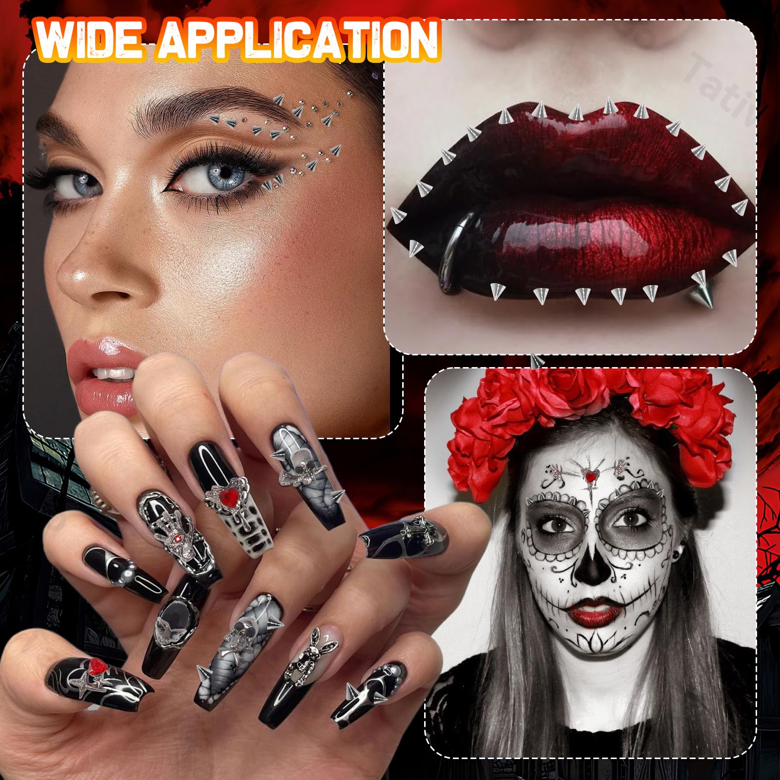 Tatiwoo lifestyle Halloween manicure with studs and skulls benefit: bold seasonal look