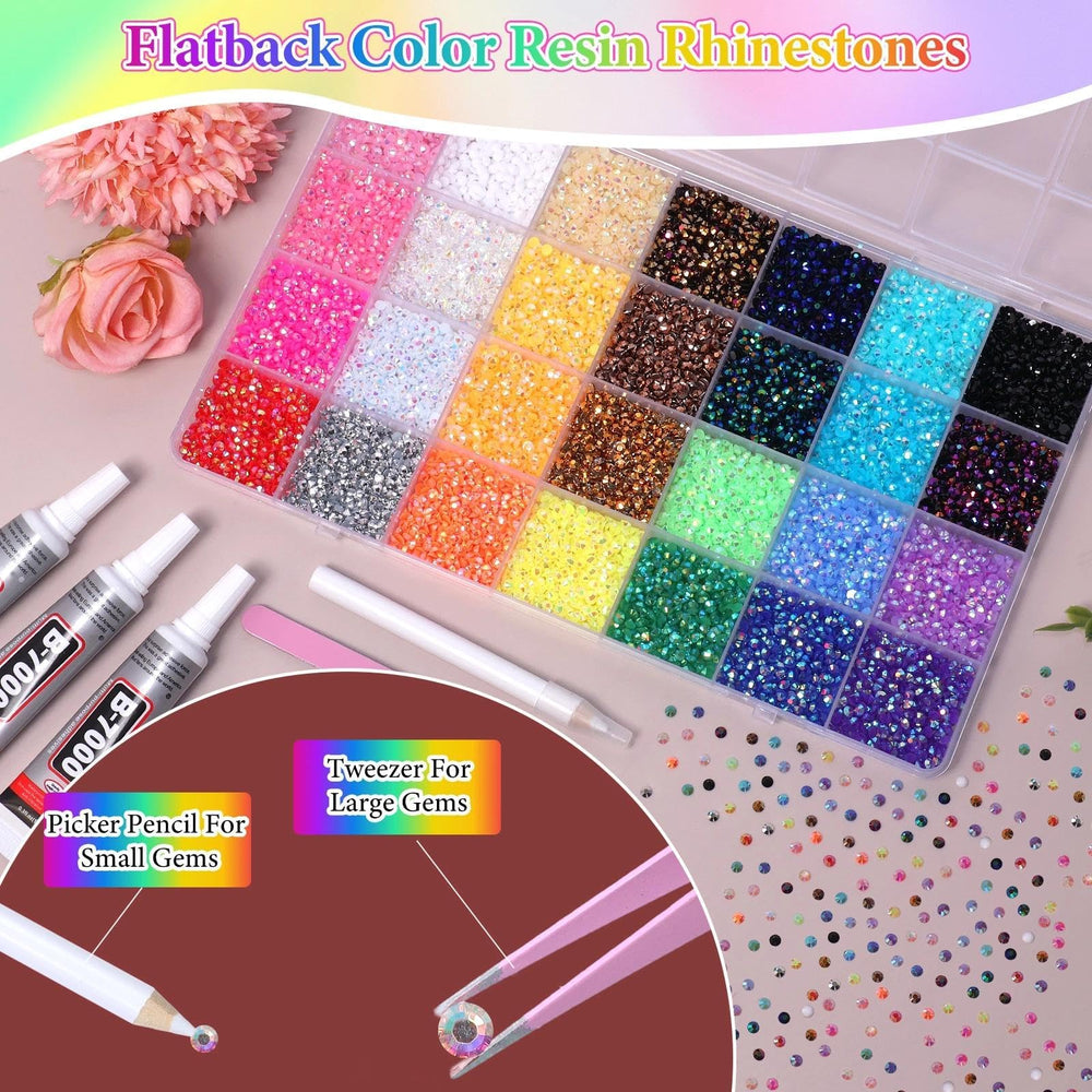 Tatiwoo rhinestones held on palm for scale showing many pieces for long-lasting projects