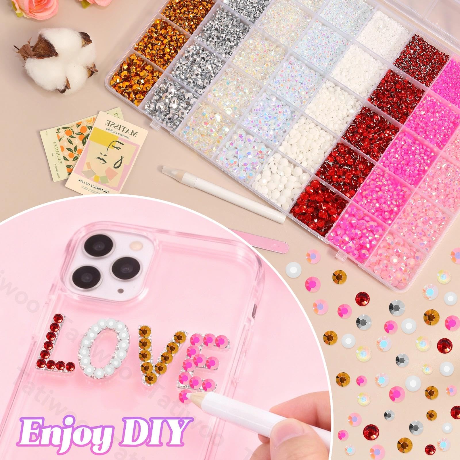 Tatiwoo gems decorating a tumbler illustrating long-lasting shine