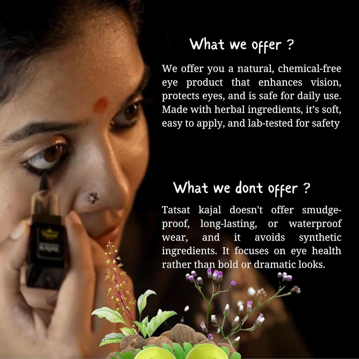 Tatsat kajal applied on eyelid demonstrating clean line and comfortable wear benefit