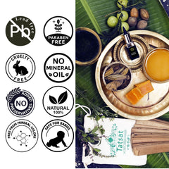 Tatsat ingredients Triphala and Tulsi display indicating herbal nourishing benefit
