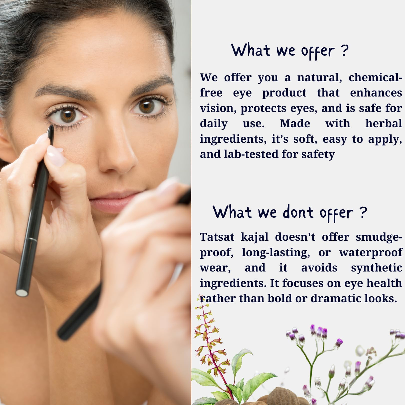 TATSAT kajal applied close-up demonstrating rich black color and subtle nourishment