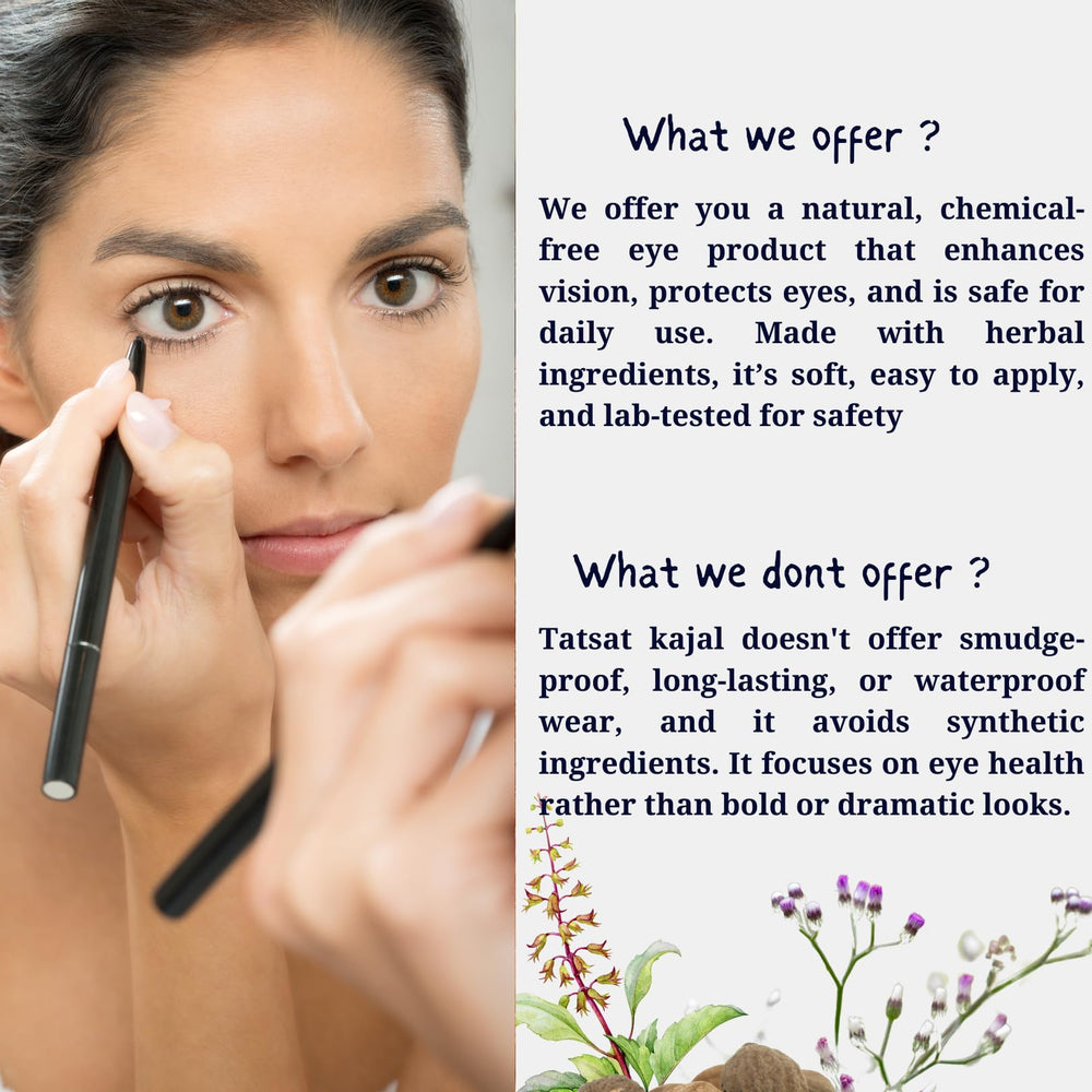 TATSAT kajal applied close-up demonstrating rich black color and subtle nourishment