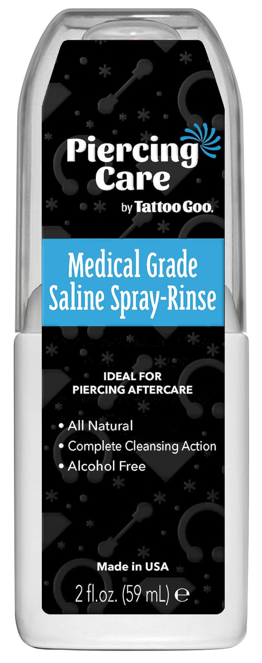 Tattoo Goo front bottle showing compact 2 oz size and clear saline for easy storage