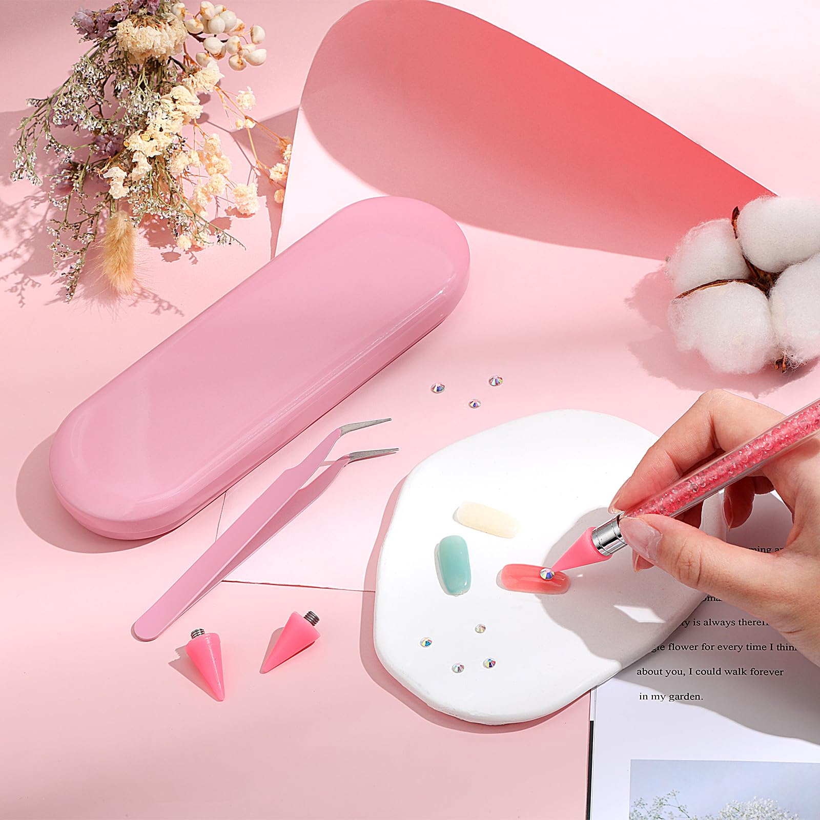 Tatuo picker set in use on nails showing fast rhinestone application