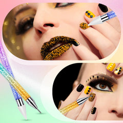 Tatuo at a manicure station showing pens used with gems for detailed designs