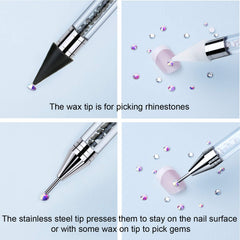 Tatuo close-up of stainless-steel press tip seating a gem to secure decor