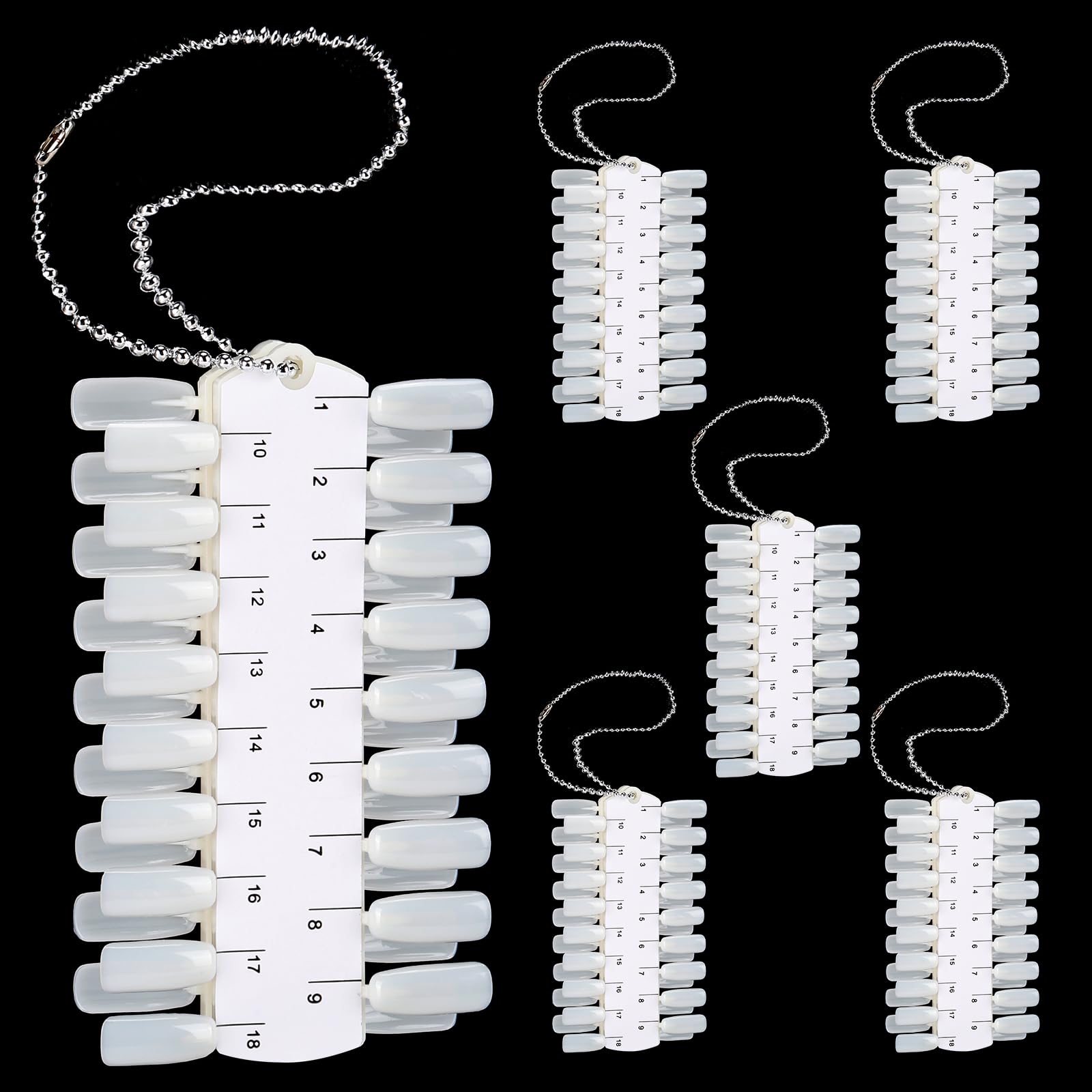 Tbestmax front view of six clear swatch strips showing organized display benefit