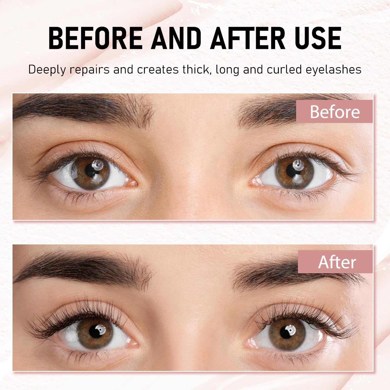 Tbexem Daislashes lifestyle before and after on model showing fuller, longer lashes after use