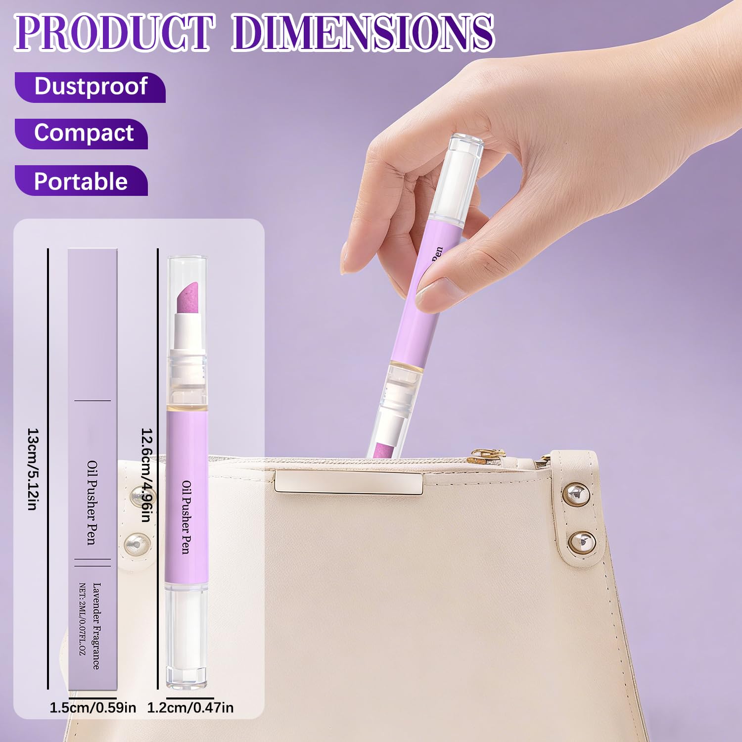 Tbexem size comparison showing a pen next to a hand to illustrate travel-friendly scale