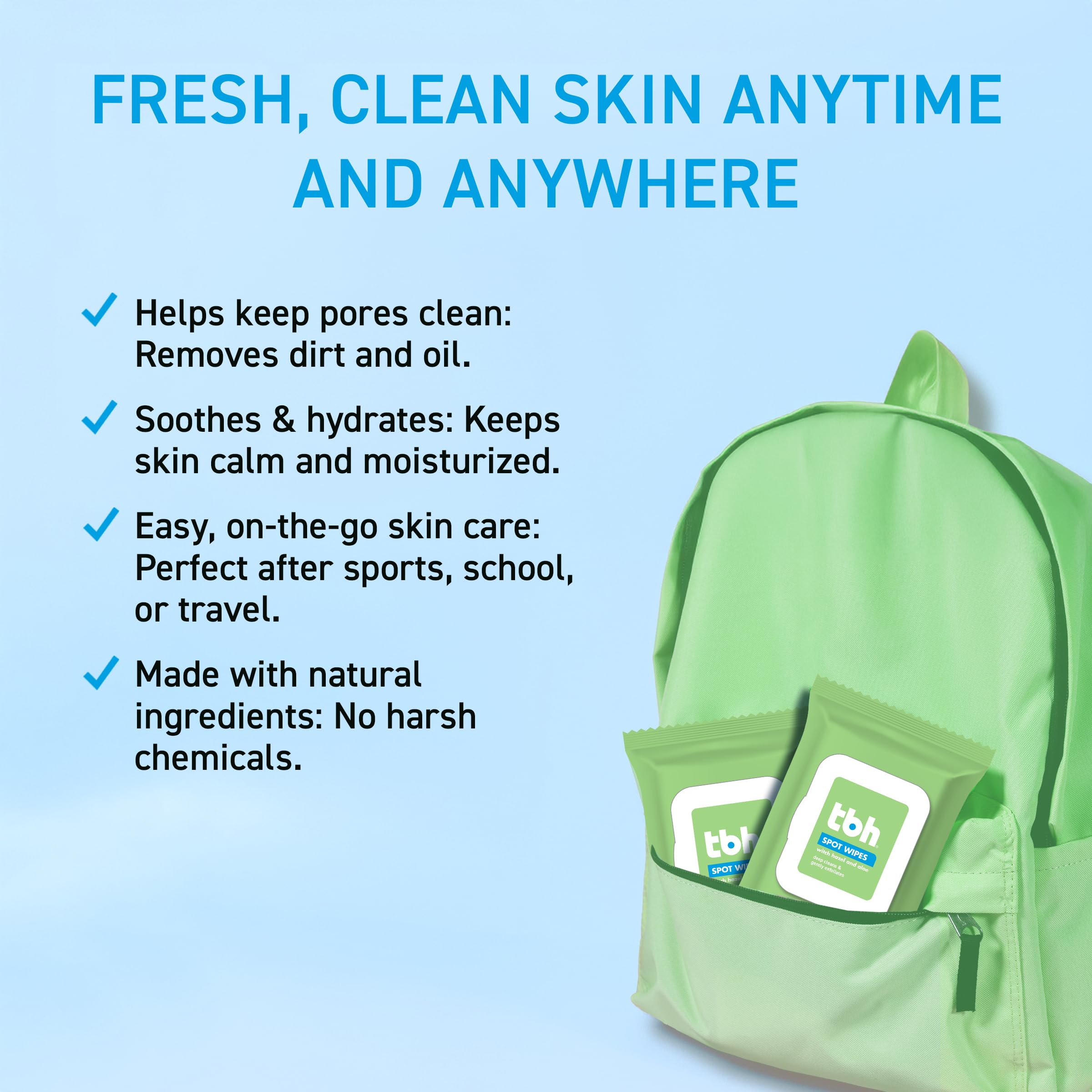 TBH wipe in use by teen removing oil and refreshing face quickly