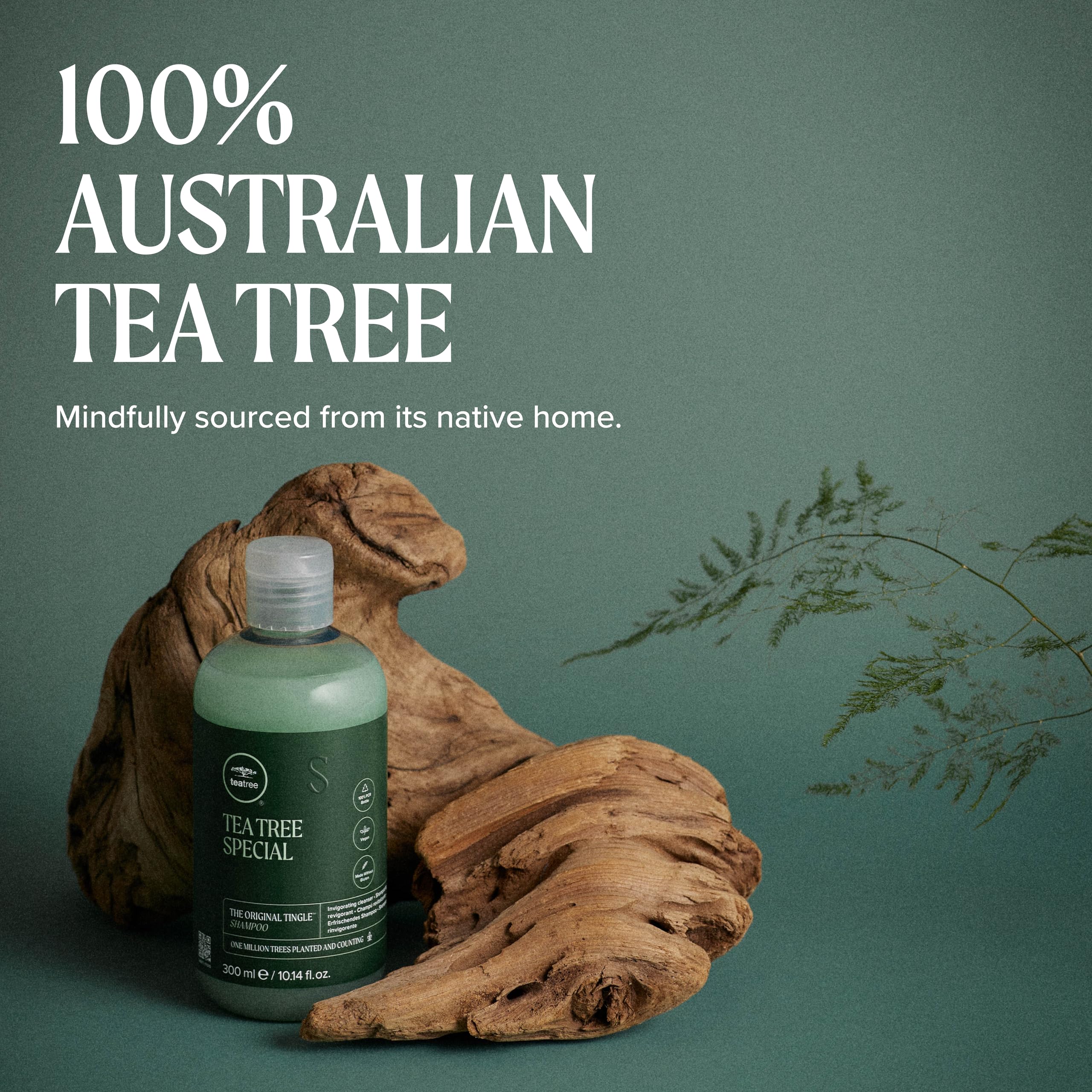 Tea Tree bottle held in hand showing size and travel convenience benefit