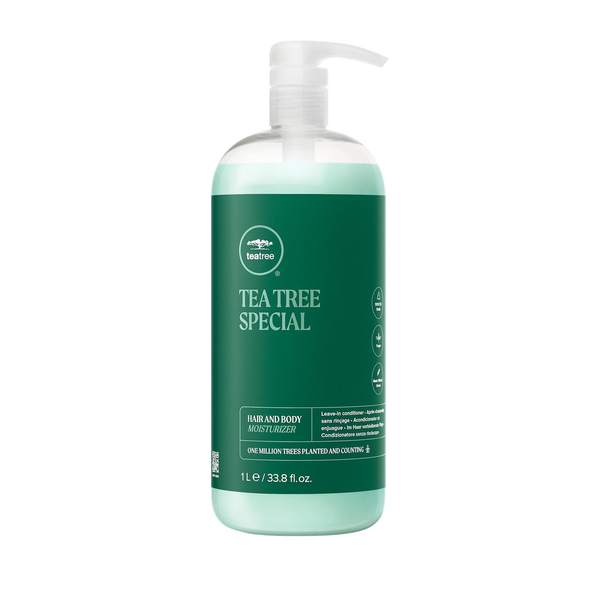 Tea Tree front bottle showing branding and 33.8 fl oz size benefit: value-sized supply