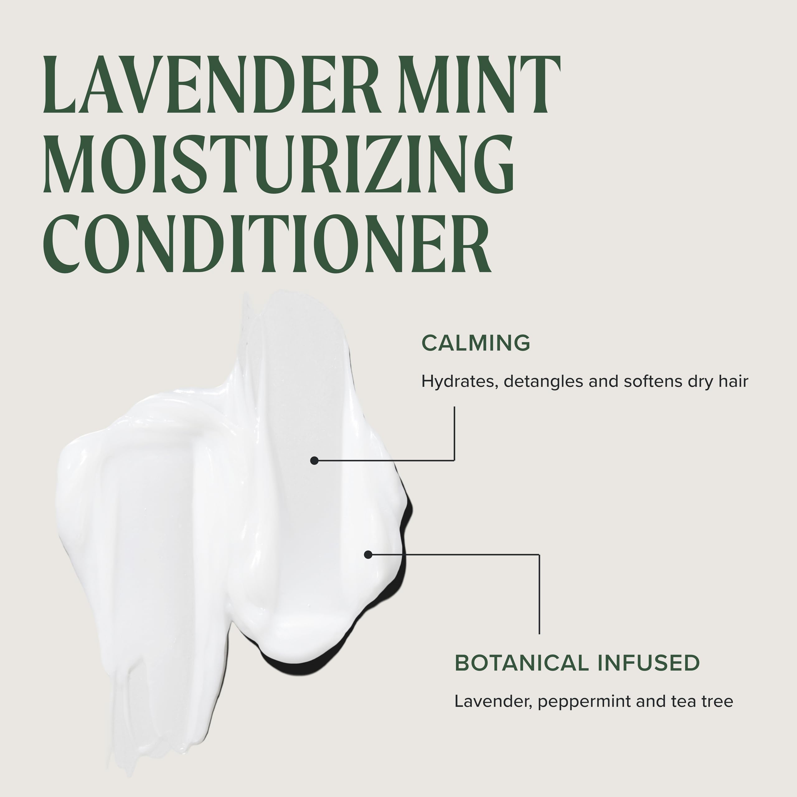 Tea Tree creamy conditioner texture close-up demonstrating rich hydration and slip