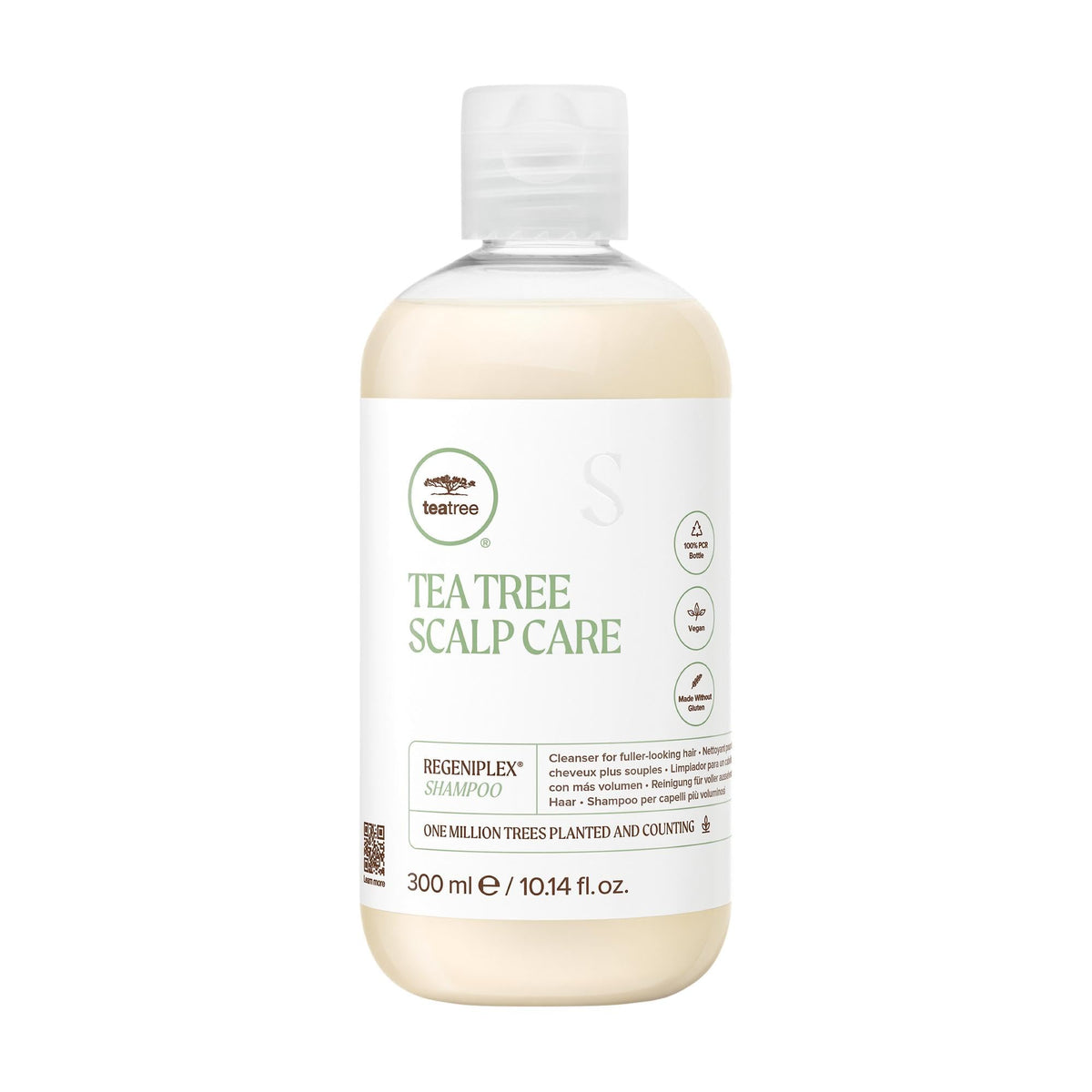 Tea Tree front bottle showing product and fuller-hair benefit