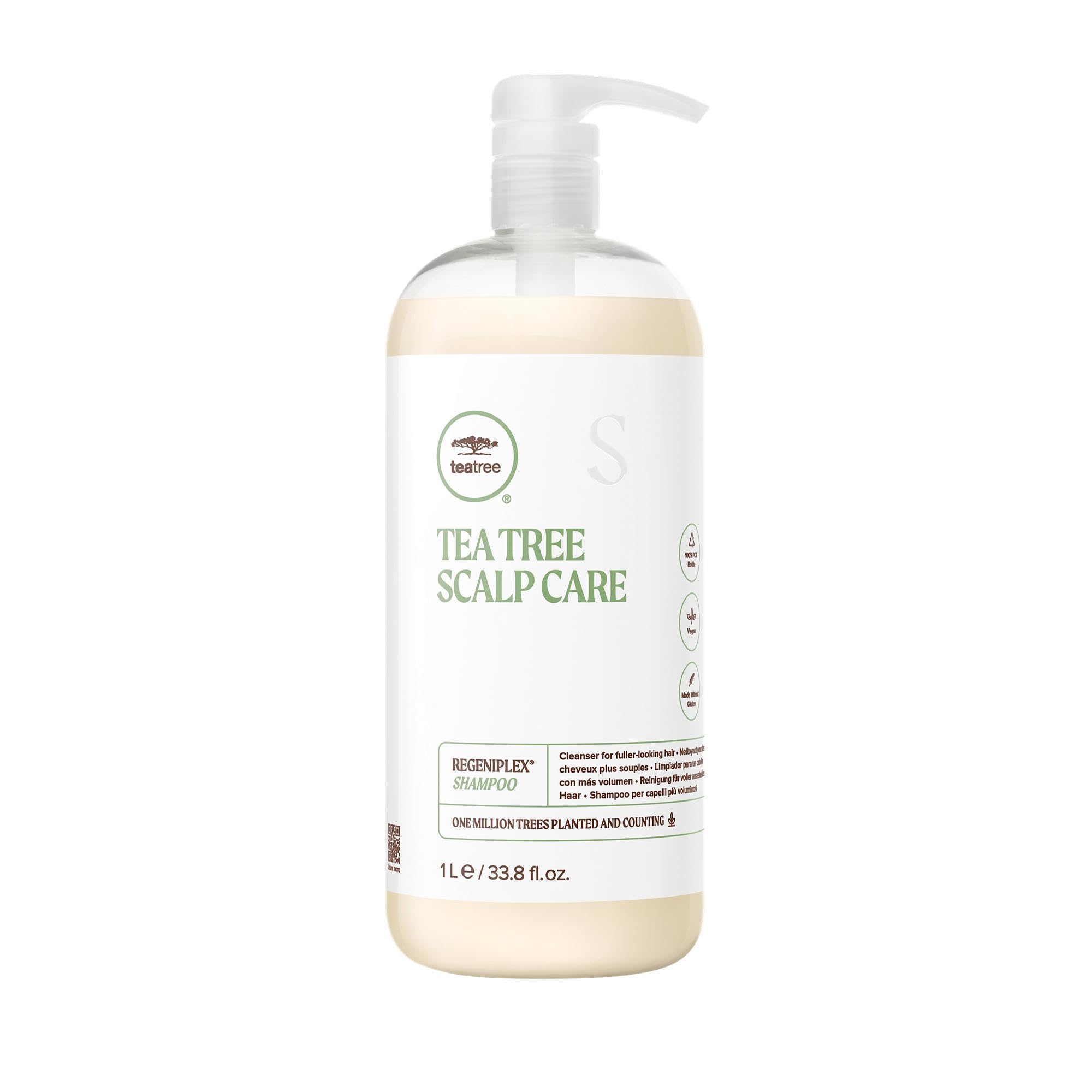 Tea Tree front packaging showing bottle and label, highlighting salon-size benefit