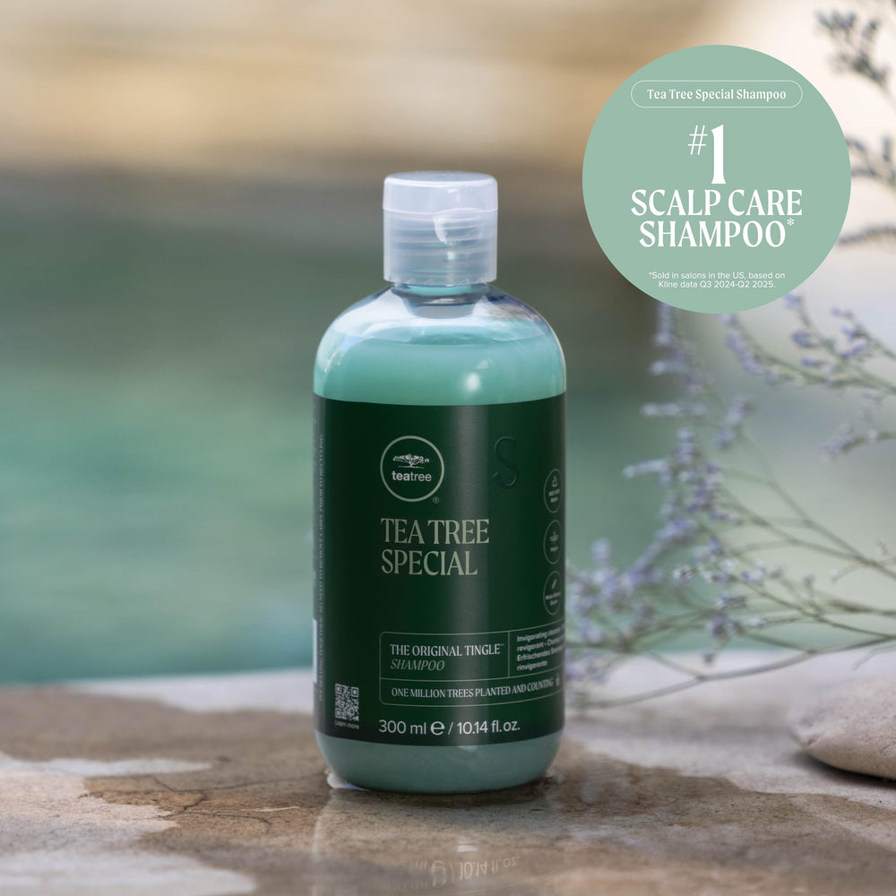 Tea Tree lavender and peppermint sprigs evoking scent refresh benefit