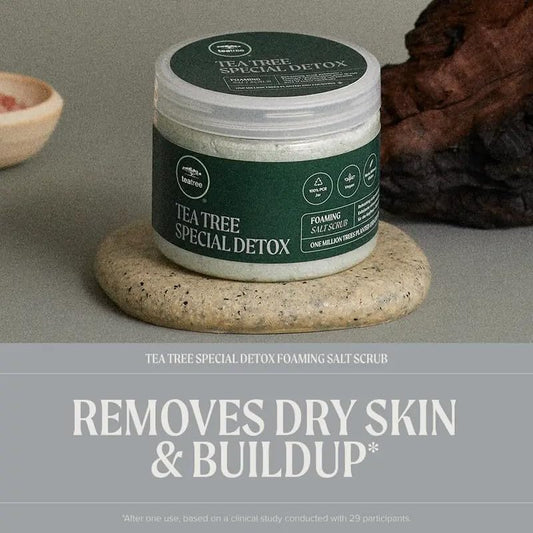 Tea Tree close-up texture of scrub illustrating exfoliating minerals
