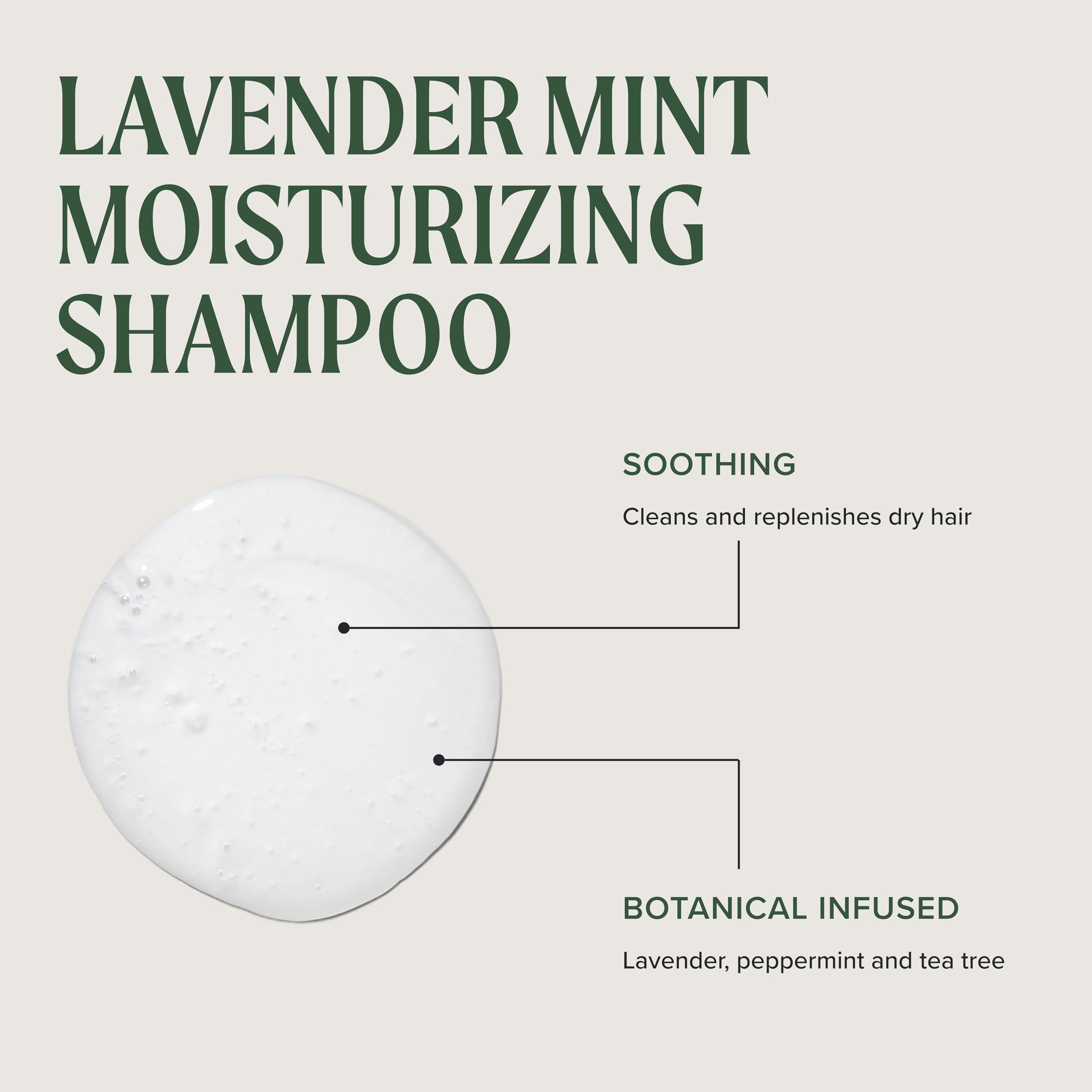 Tea Tree shampoo dispensed from pump into hand, demonstrates gentle lather
