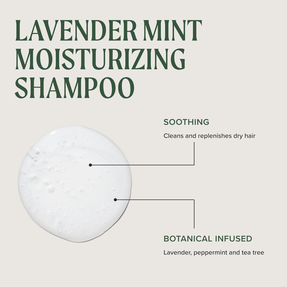 Tea Tree shampoo dispensed from pump into hand, demonstrates gentle lather