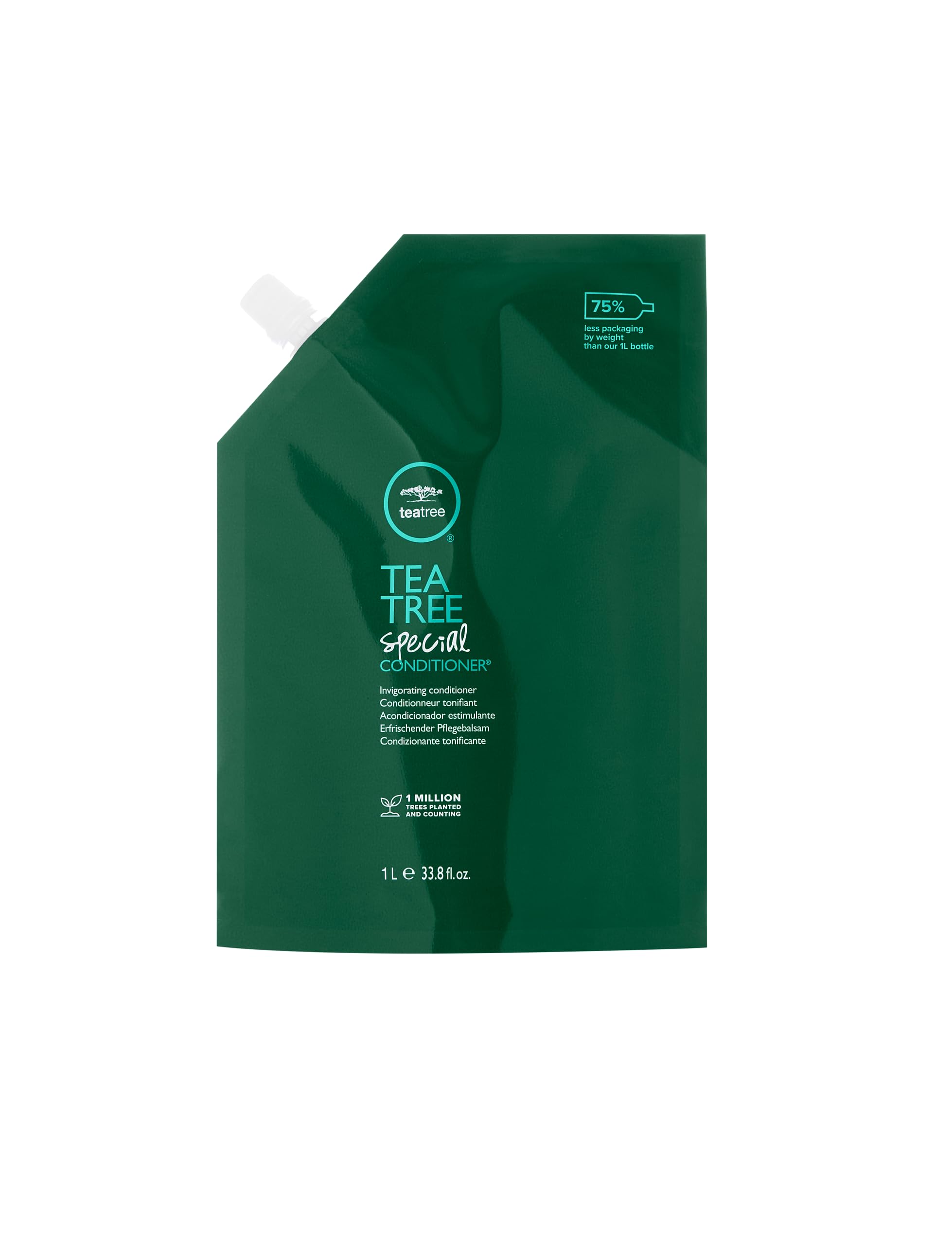Tea Tree conditioner pouch front view showing eco refill benefits