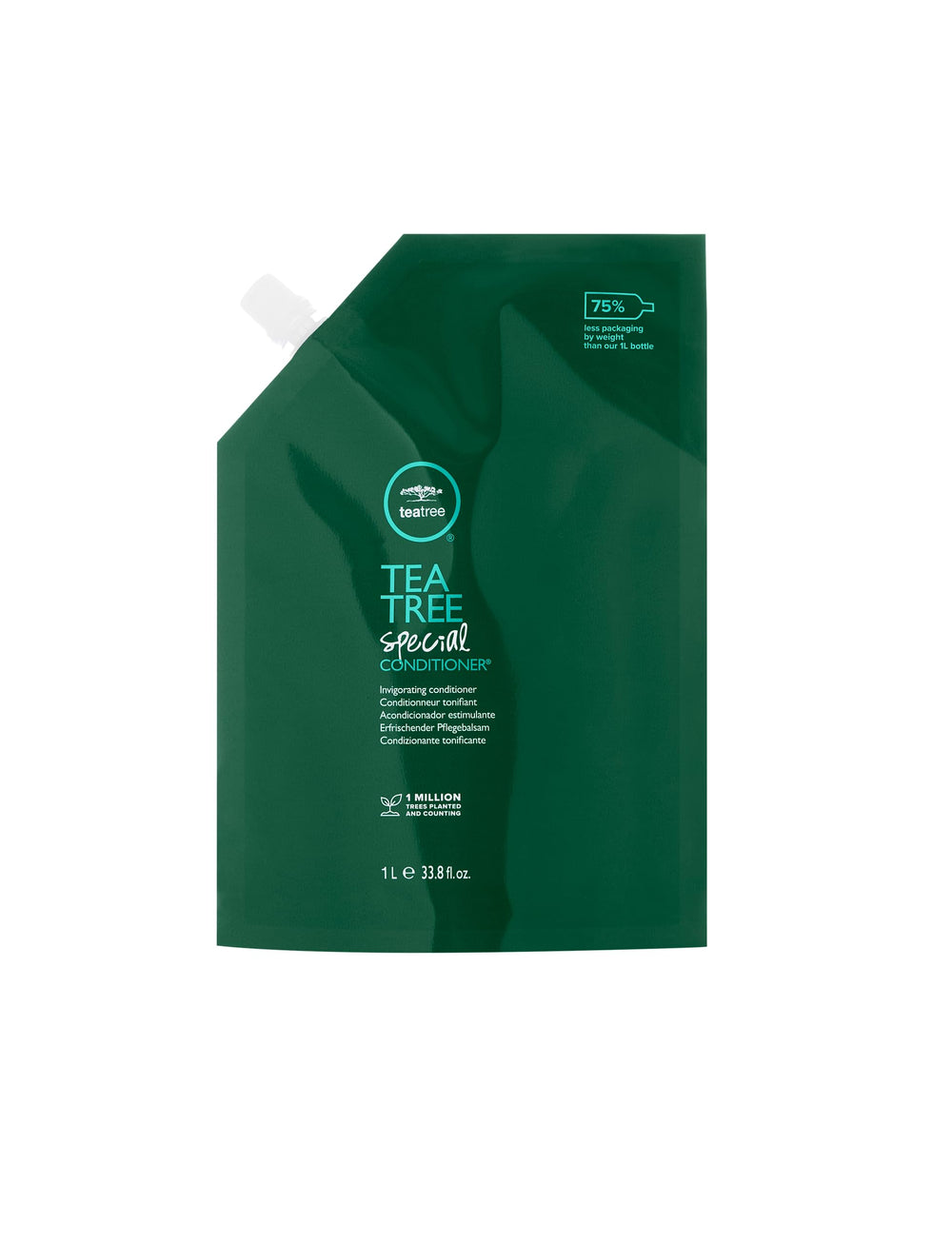 Tea Tree conditioner pouch front view showing eco refill benefits