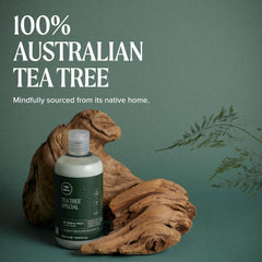 Tea Tree ingredient and PCR plastic label highlighting sustainability